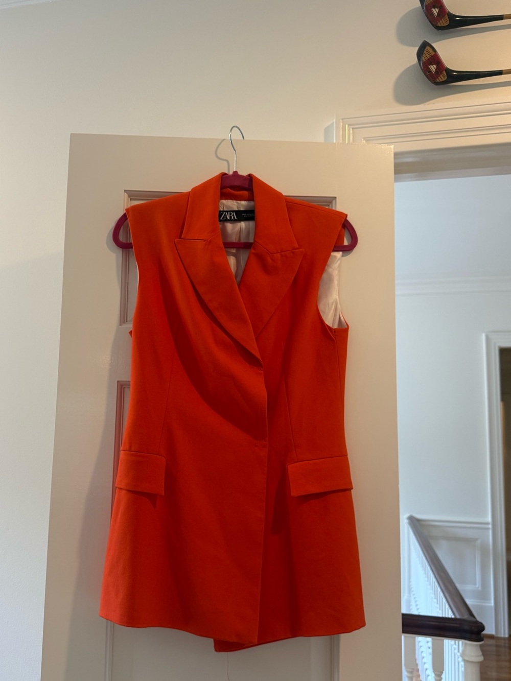 Zara Orange Sleeveless Blazer Vest